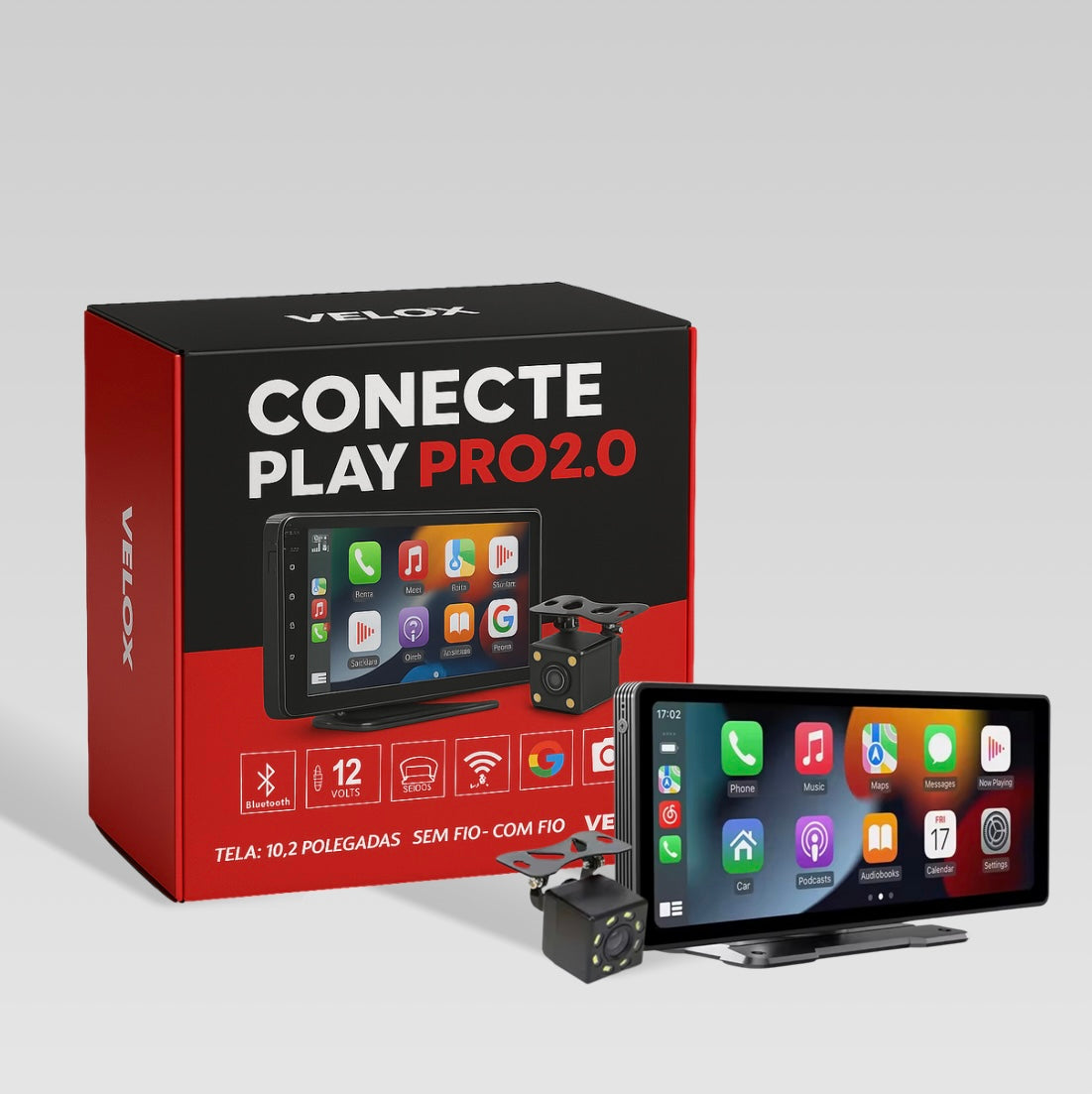 Conecte Play Pro 2.0 - Carplay Portátil Universal Sem Fio + Câmera de Ré de Brinde