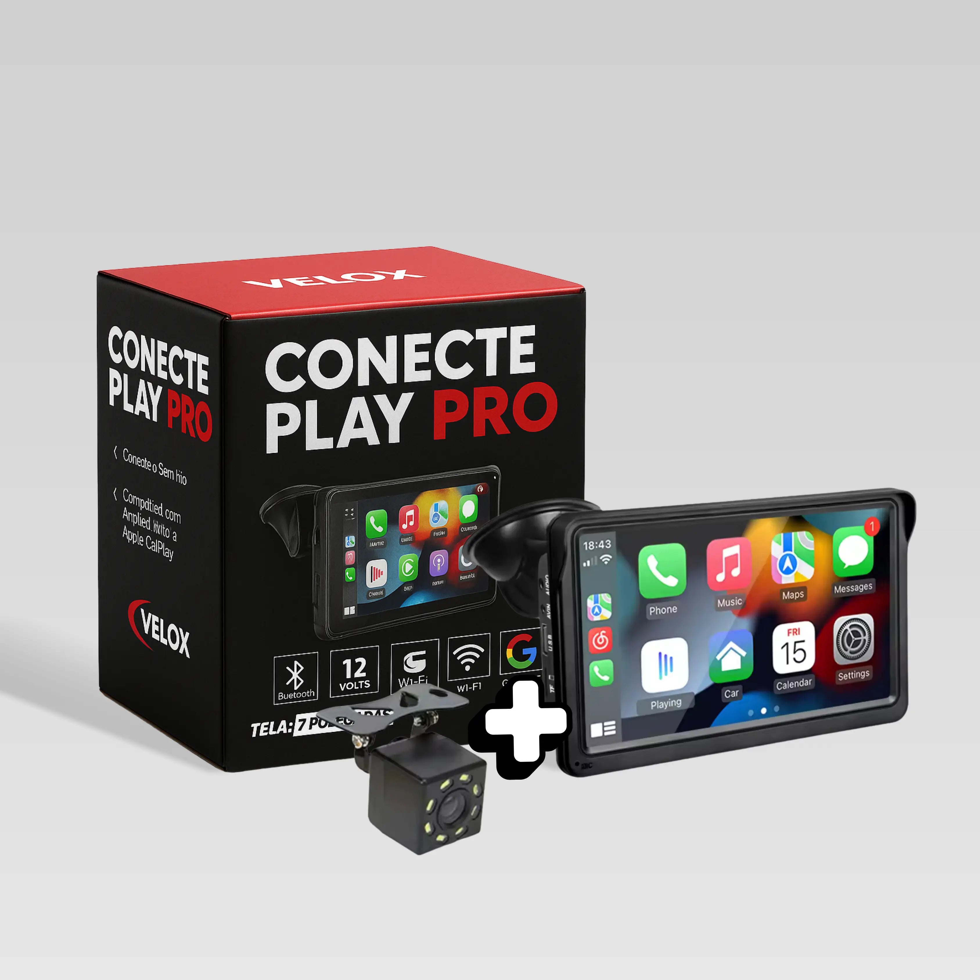 Multimídia Conecte Play Pro - Carplay Portátil Universal + Câmera de Ré de Brinde