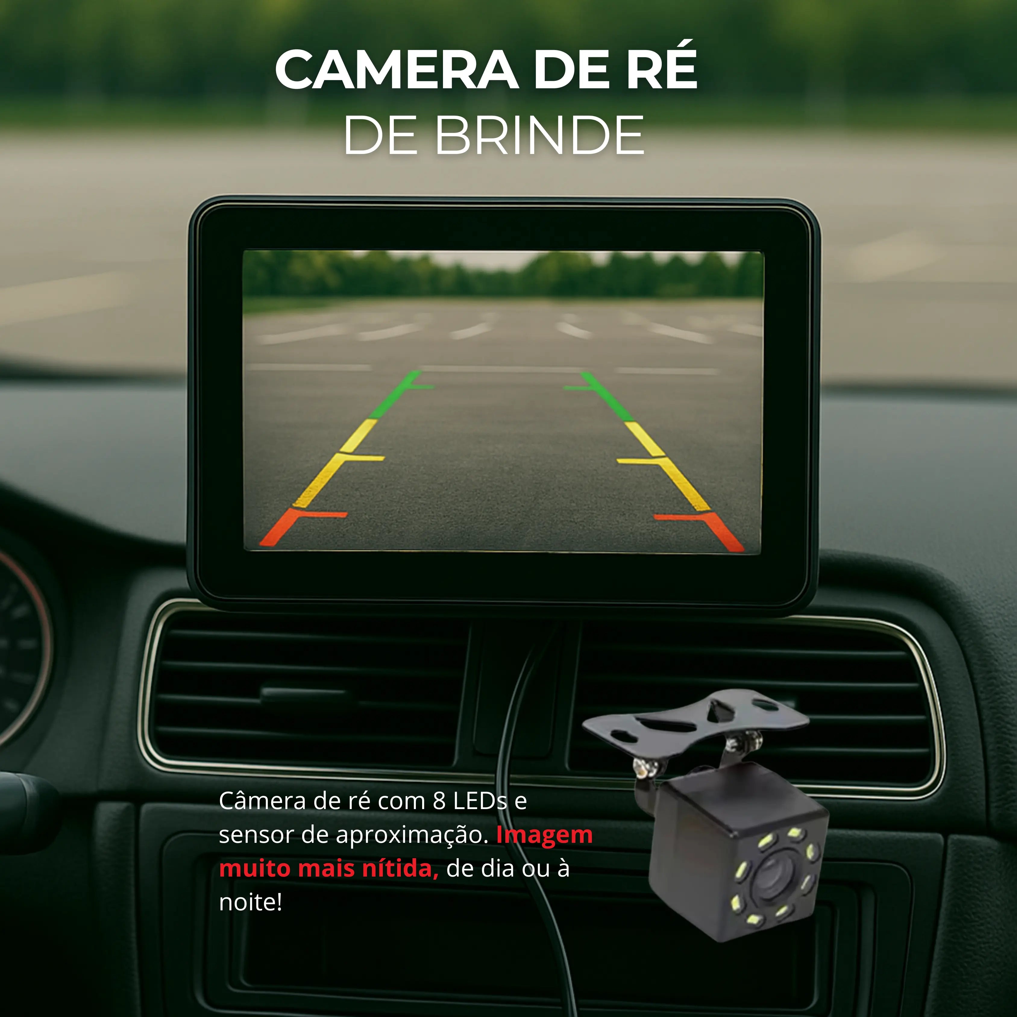 Multimídia Conecte Play Pro - Carplay Portátil Universal + Câmera de Ré de Brinde